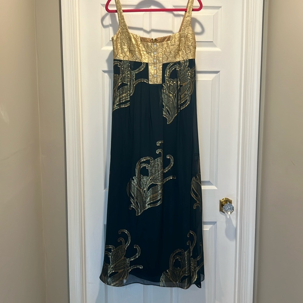 Nicole Miller collection evening gown gold and teal size 8